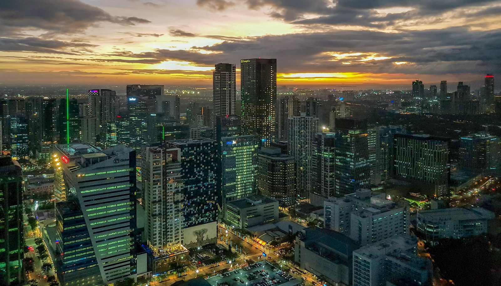 Bonifacio Global City skyline in Taguig at sunset